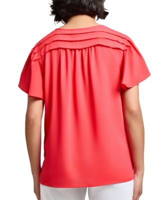 Petite Tie-Neck Pleated-Shoulder Top