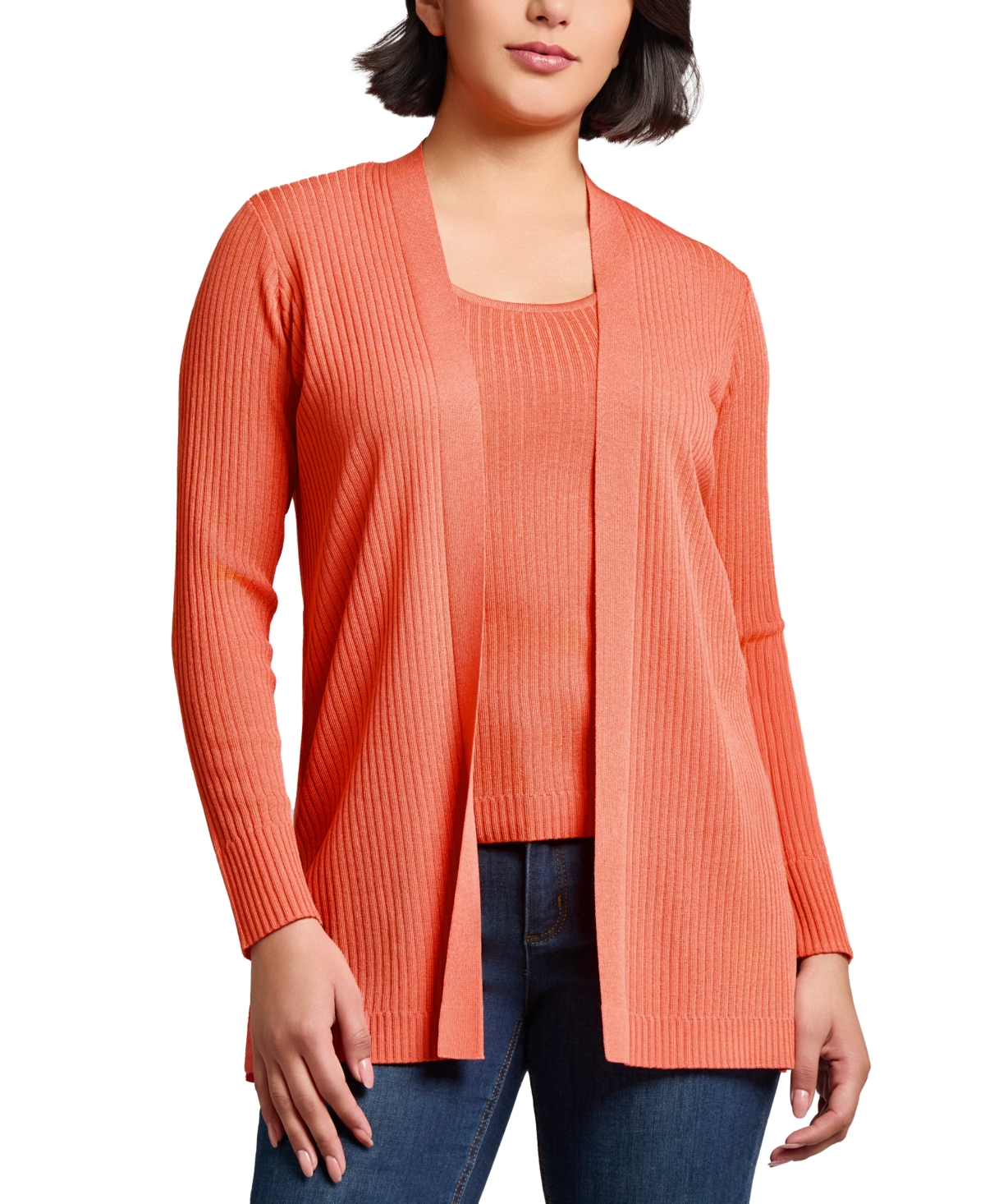 Jones New York Sutton Open Front Rib Cardigan