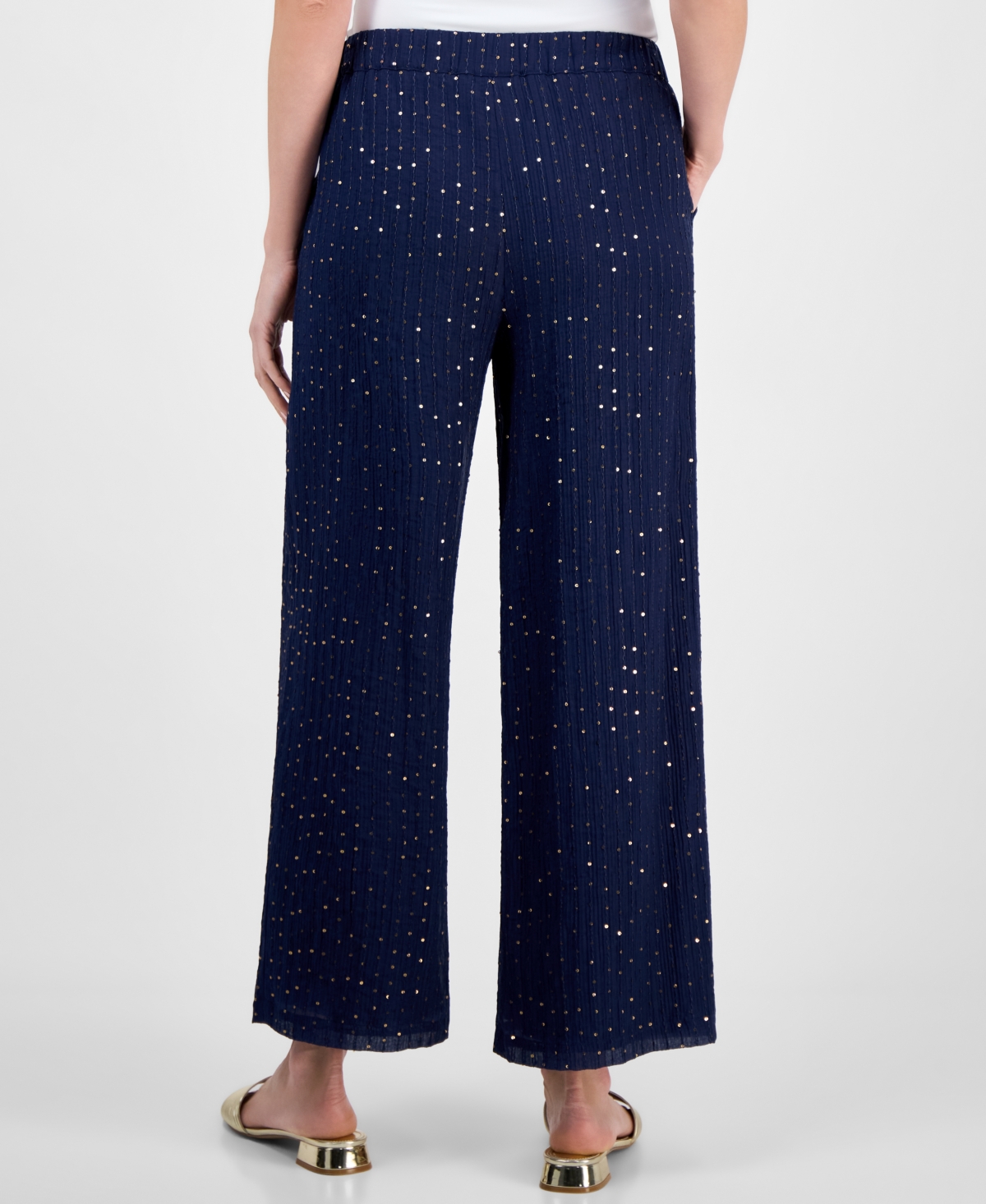Shop Jm Collection Women's High-rise Wide-leg Sequin Crinkle Pants, Exclusively At Macy's