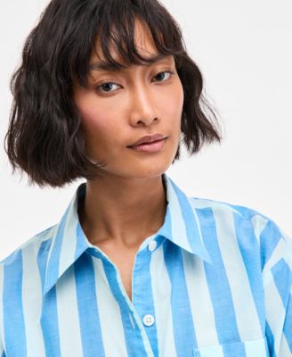 Women's Cotton Striped Short-Sleeve Shirt, Exclusively at Macy's