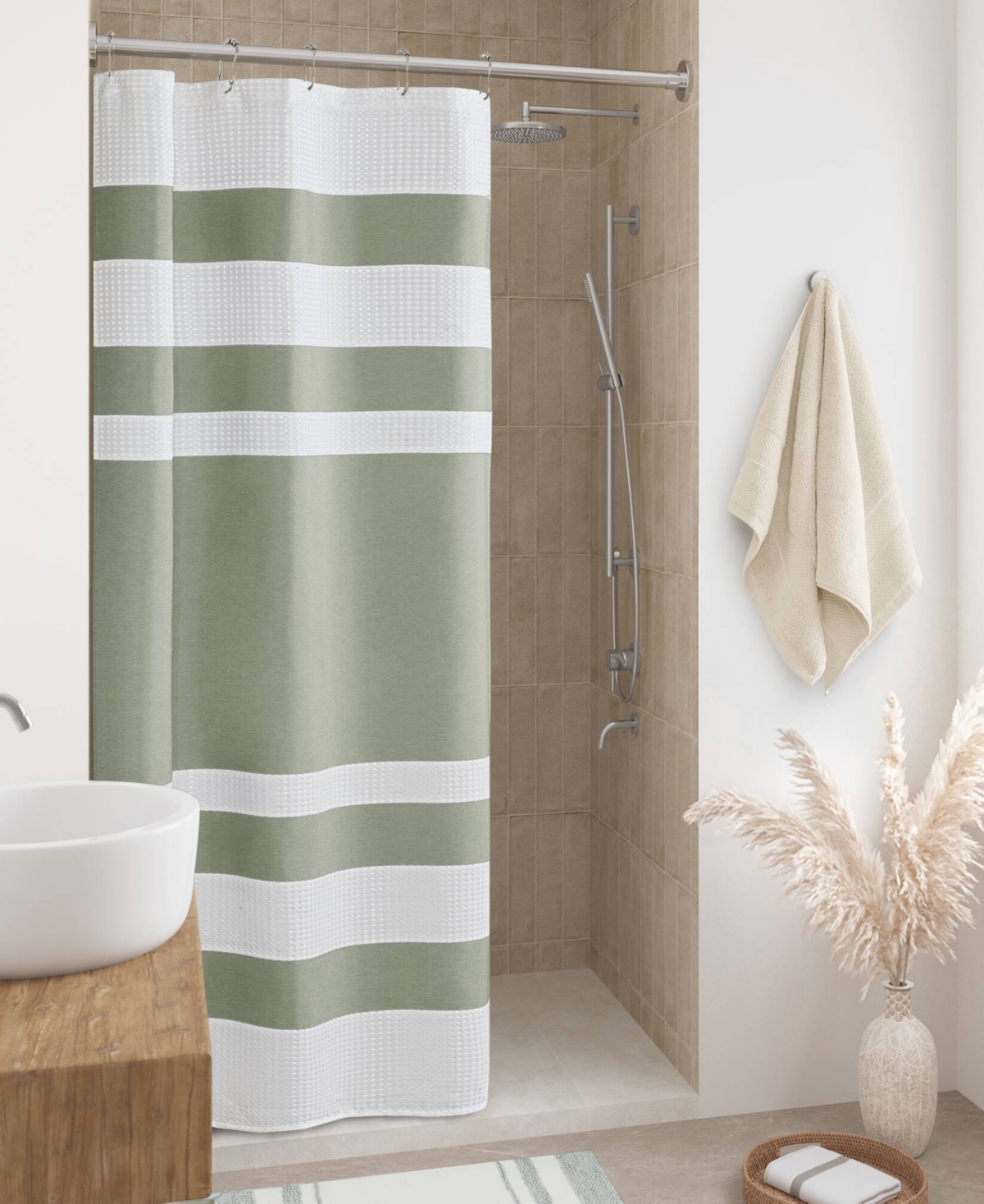 Madison Park Spa Waffle 3m-scotchgard Shower Curtain, 36" X 72" In Sage Green