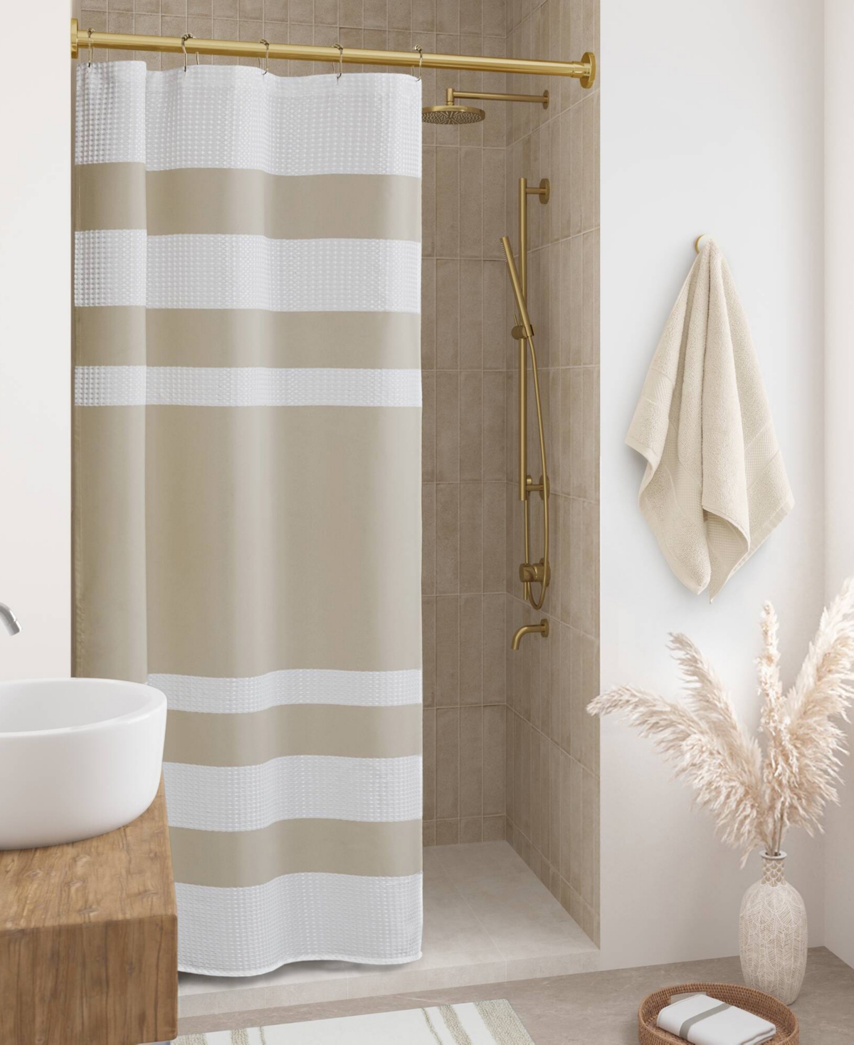 Madison Park Spa Waffle 3m-scotchgard Shower Curtain, 36" X 72" In Taupe