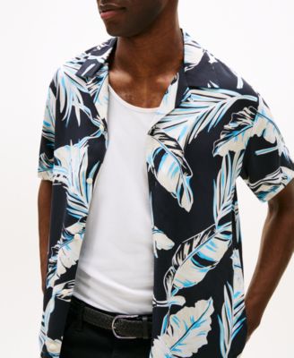 Men's Regular-Fit Leaf-Print Camp Shirt