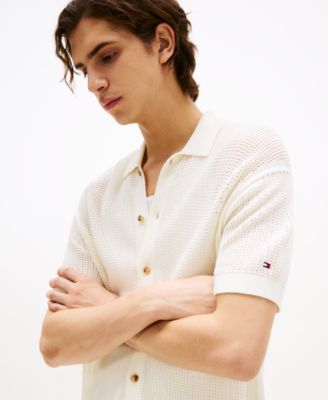 Men's Short-Sleeve Open-Knit Polo Shirt