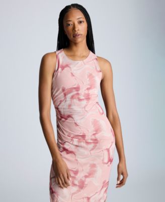 Women's Printed Ruched Asymmetrical-Hem Tank Dress