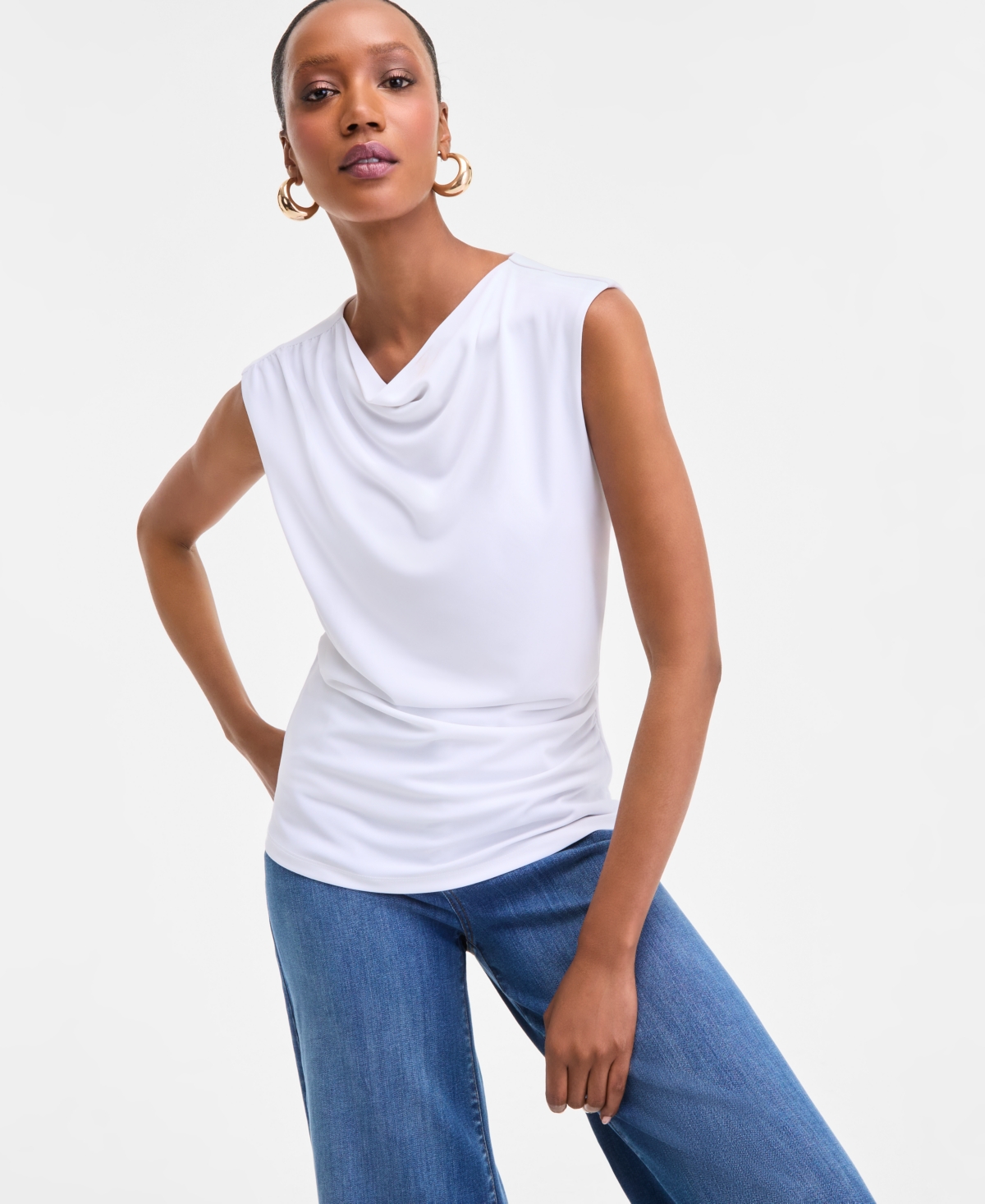 Inc International Concepts Women's Cotton Extended-shoulder Cowlneck Top, Exclusively At Macy's