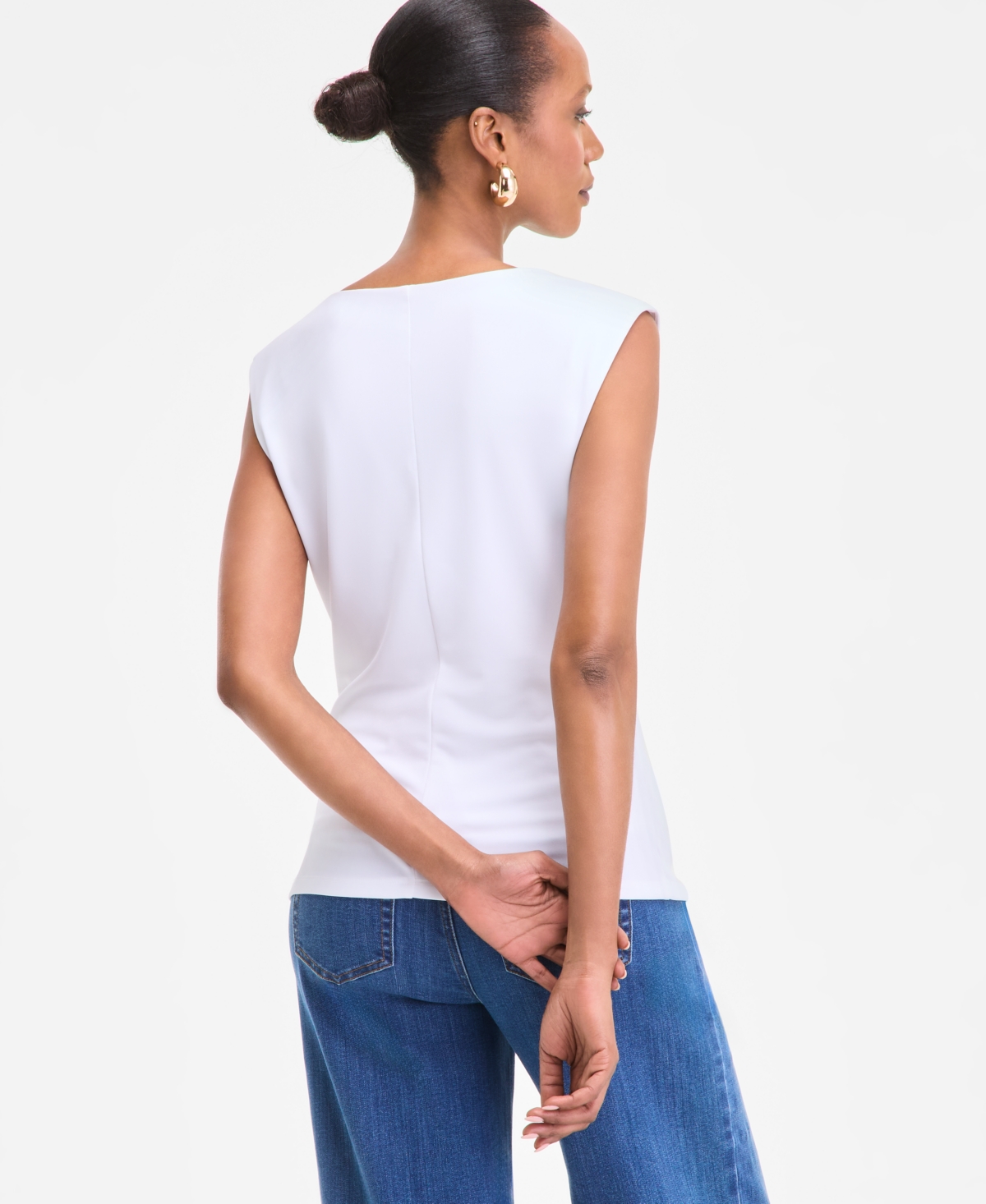 Inc International Concepts Women's Cotton Extended-shoulder Cowlneck Top, Exclusively At Macy's
