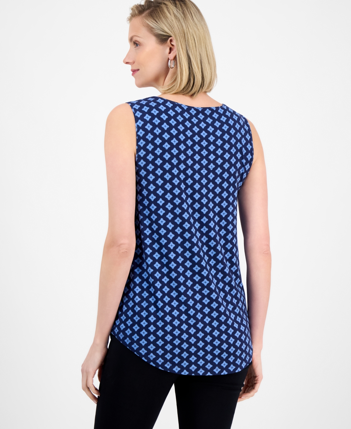 Shop Jm Collection Women's Printed Scoop-neck Sleeveless Tank Top, Exclusively At Macy's