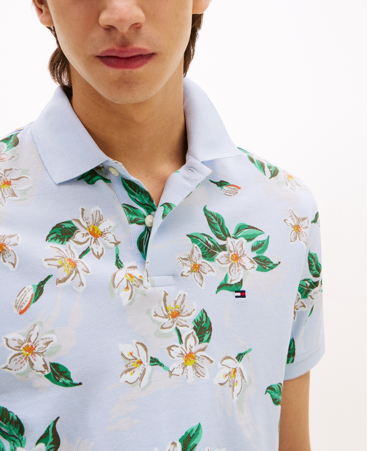 Tommy Hilfiger Regular Fit Tropical Floral Print Polo In Blue