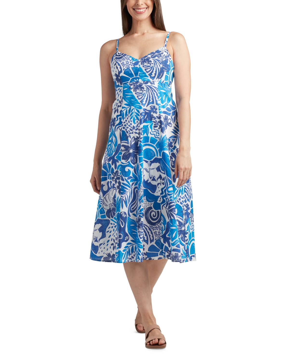 Bcx Juniors' Printed Cotton Sweetheart Midi Dress In Blue