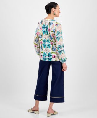 JM COLLECTION WOMENS PRINTED TOP CROPPED WIDE LEG PANTS EXCLUSIVELY AT MACYS 