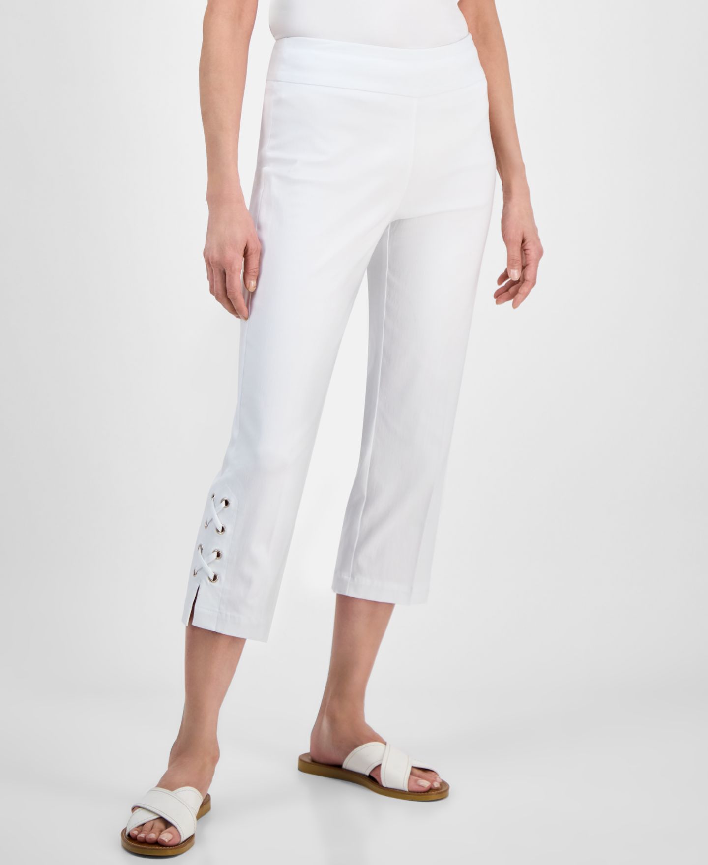 Женские брюки JM Collection Side Lace-Up Pull-On Capri, цвет: Яркий белый — фото 3