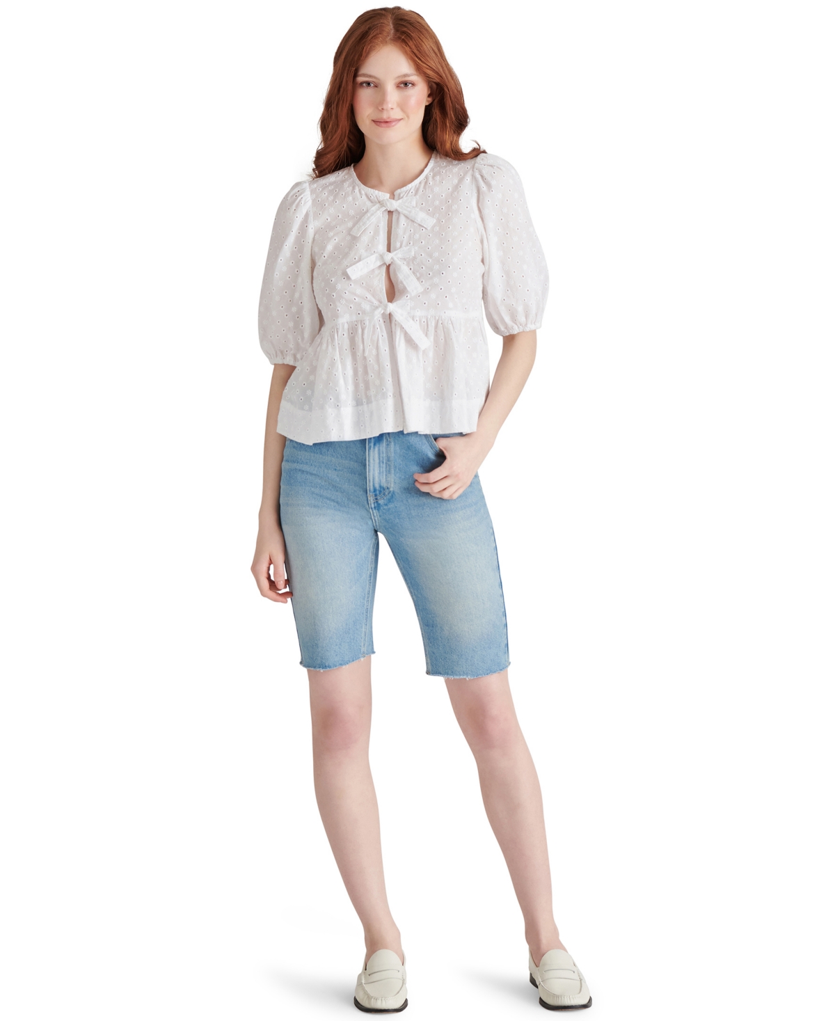 Steve Madden Paula Eyelet Embroidery Shirt In White