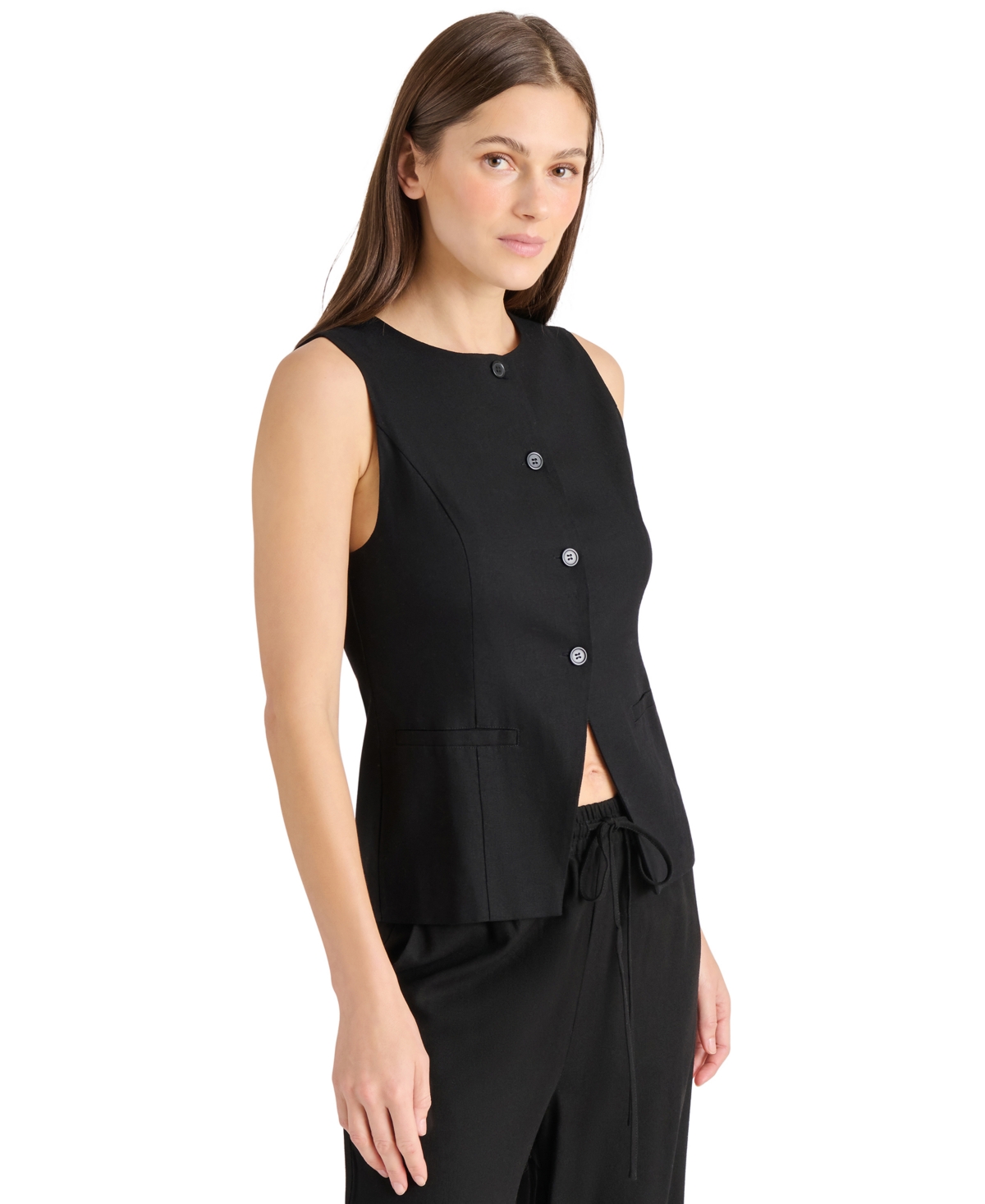 Steve Madden Women's Wesley Crewneck Button-front Vest In Black