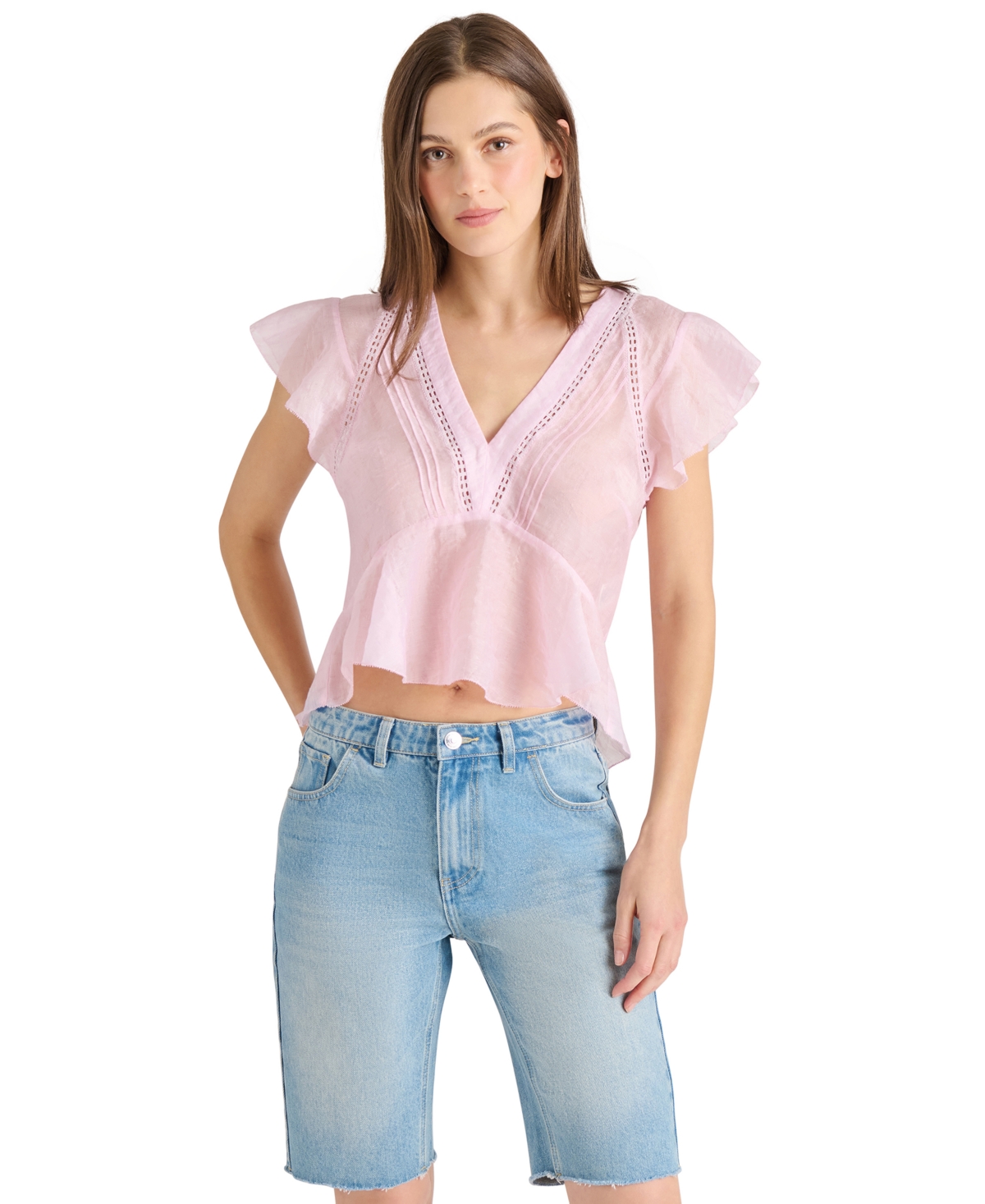 Steve Madden Leyla Ruffle Crop Top In Pink Lemonade