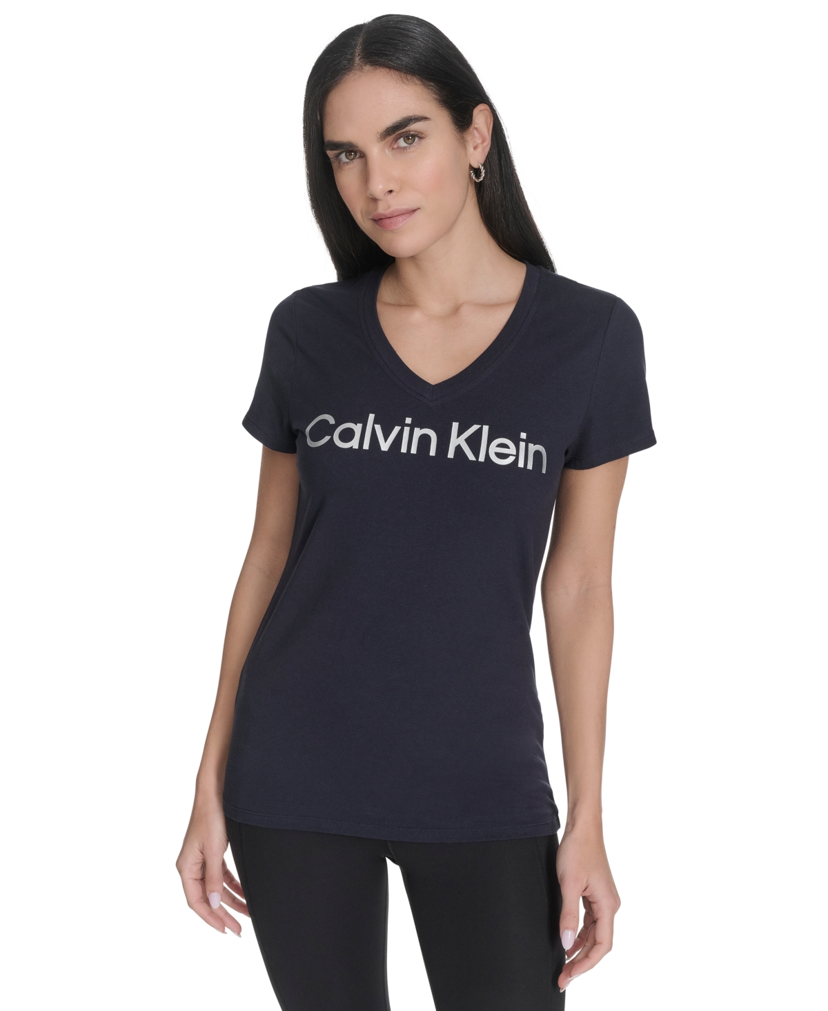 Women's V-Neck Logo Short-Sleeve T-Shirt - Black/ Silver
