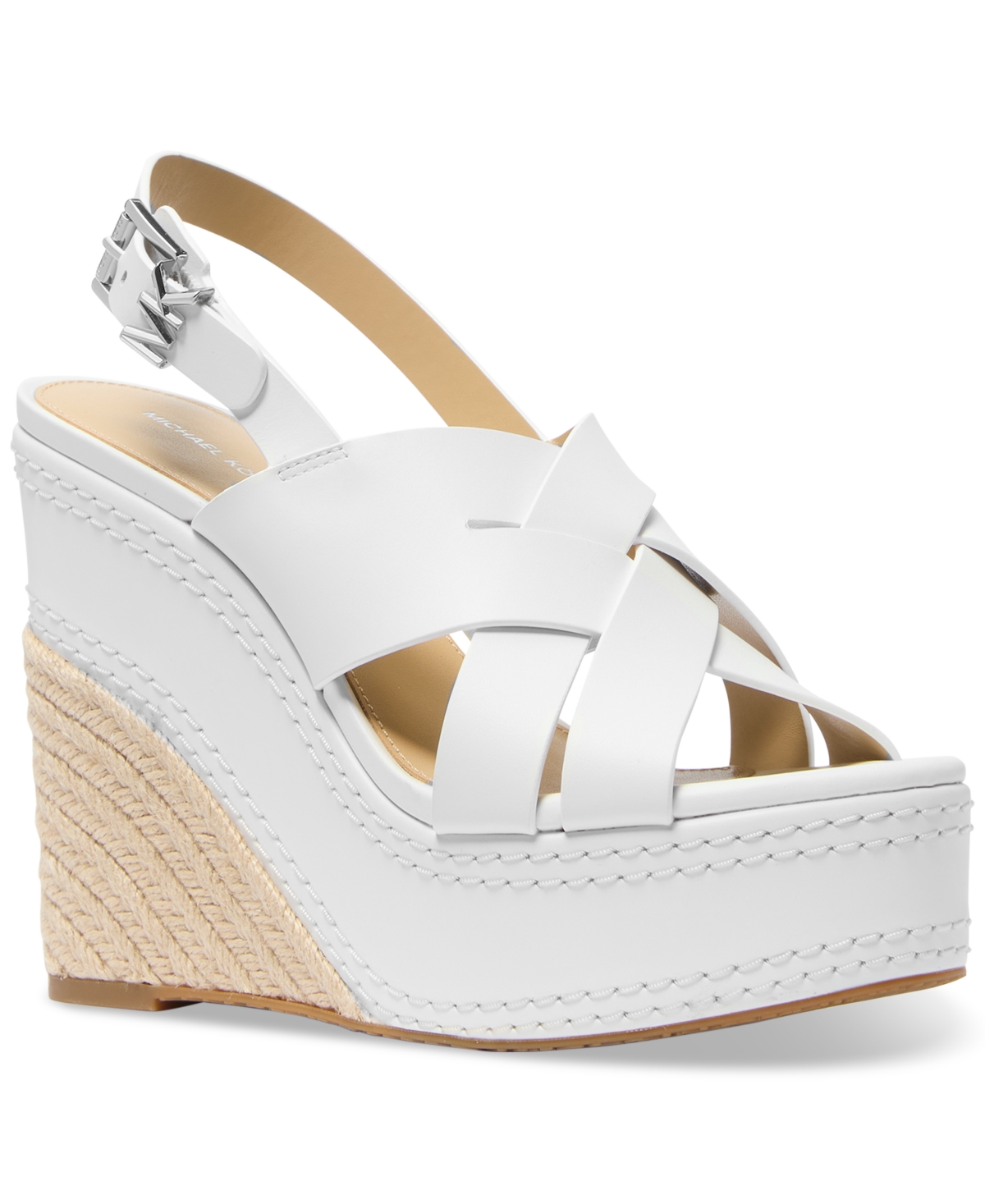 Michael Kors Nora Leather Wedge Sandal In Optic White