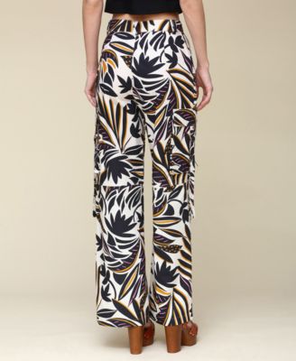 Women's Printed Linen-Blend Cargo Pants