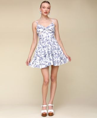 Women's Toile-Print Linen-Blend Tiered Fit & Flare Dress