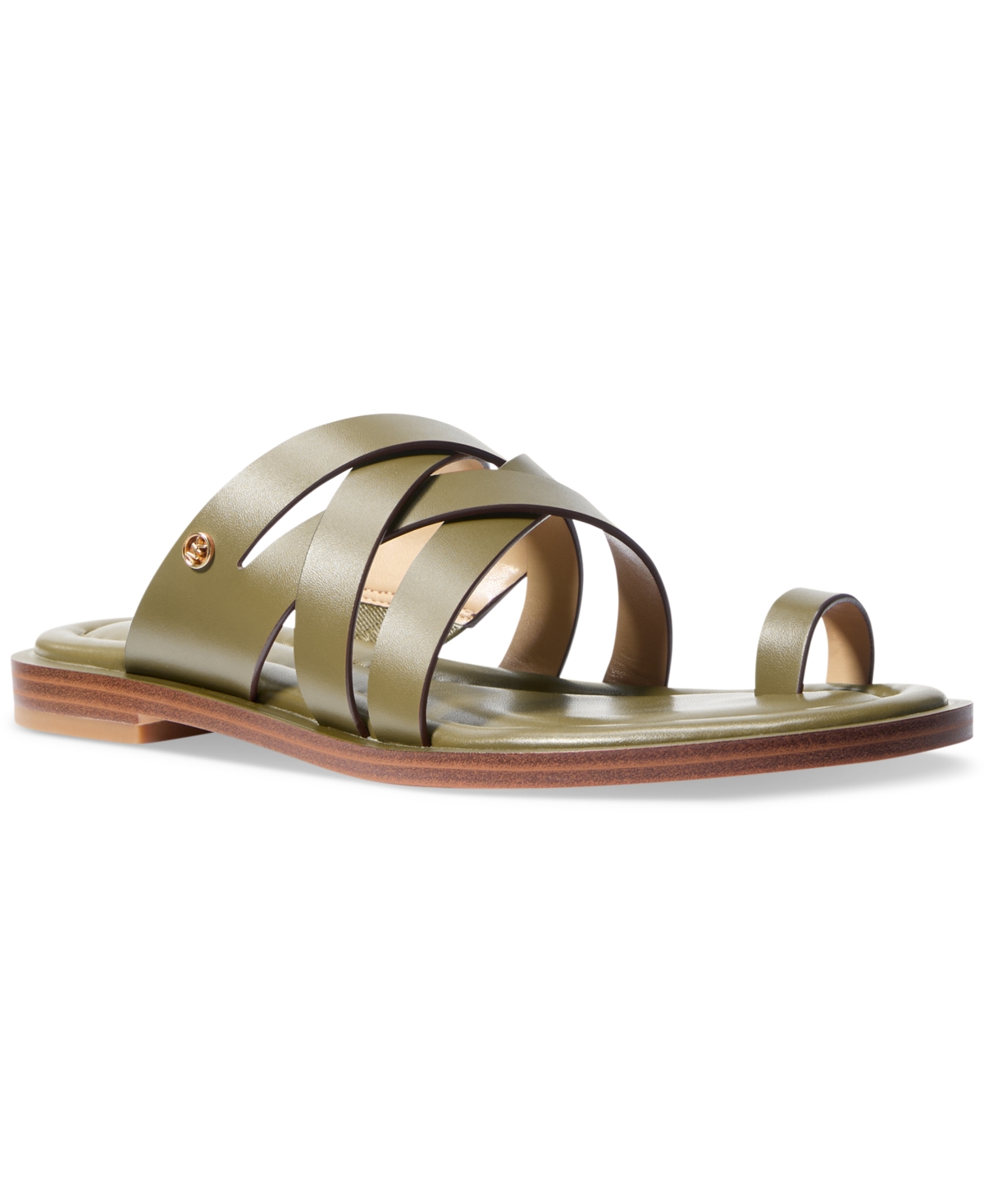 Michael Kors Nora Leather Sandal In Safari Green