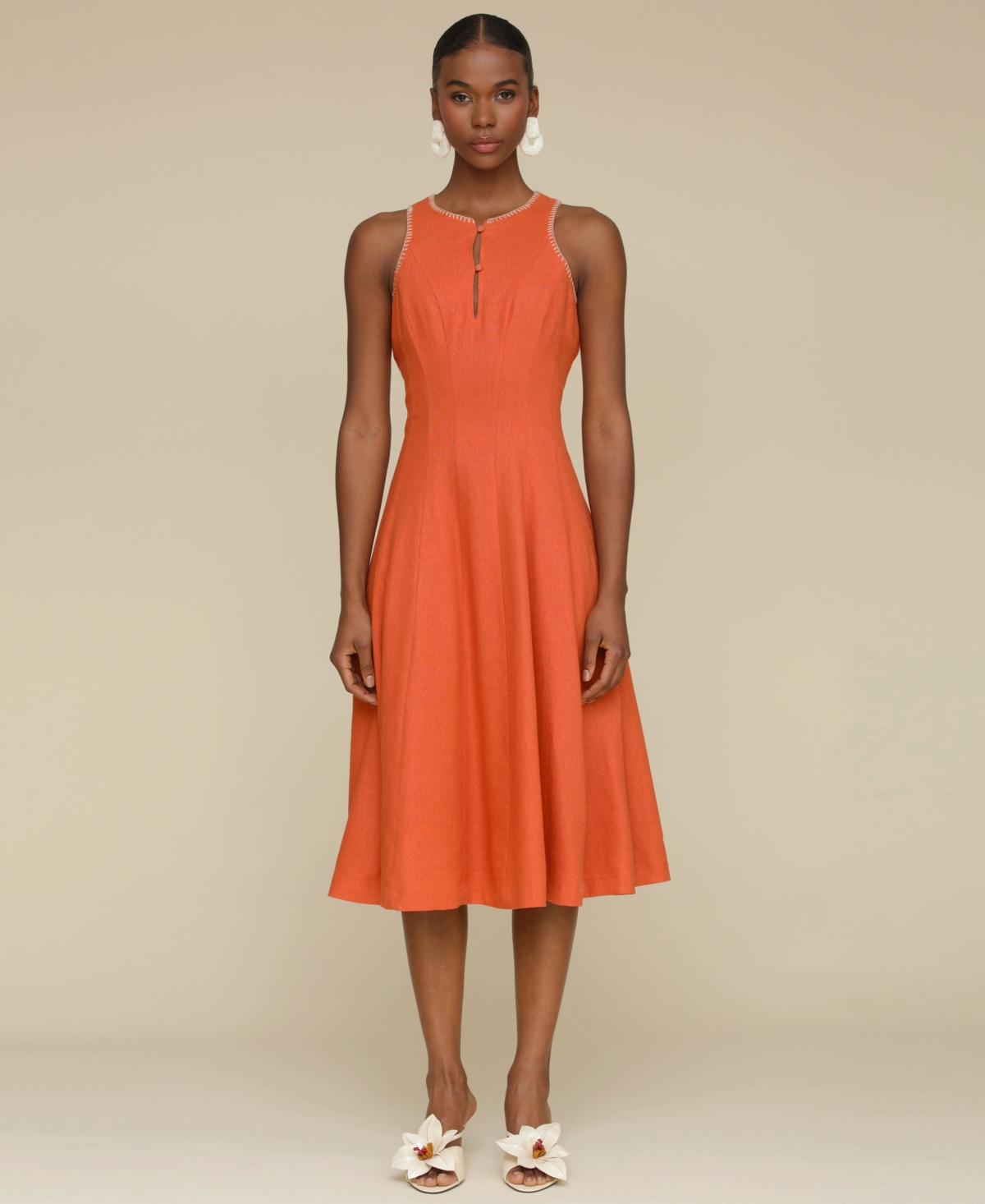 Shop Avec Les Filles Women's Panelled Halter Swing Dress In Spice,natural