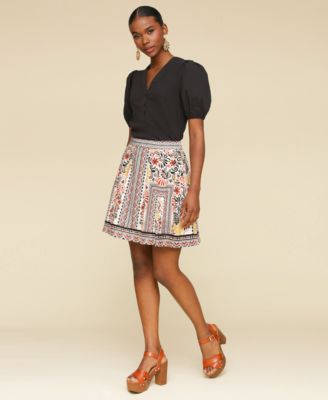 Avec Les Filles Women's Printed Linen-Blend Pleated Mini Skirt