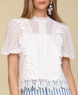Women's Lace Puff-Sleeve Top