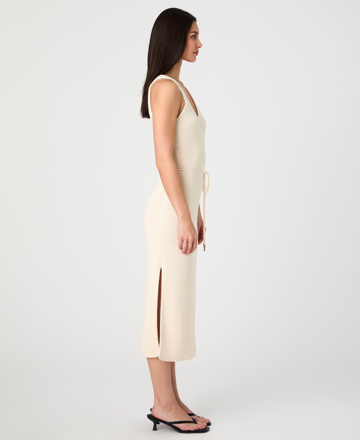 French Connection Terry Spun V Neck Midi Dress In Ecru In Ecru