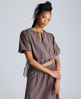 Women's Cropped Puff-Sleeve Top