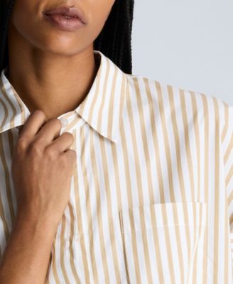 Women's Striped Short Dolman-Sleeve Cropped Shirt