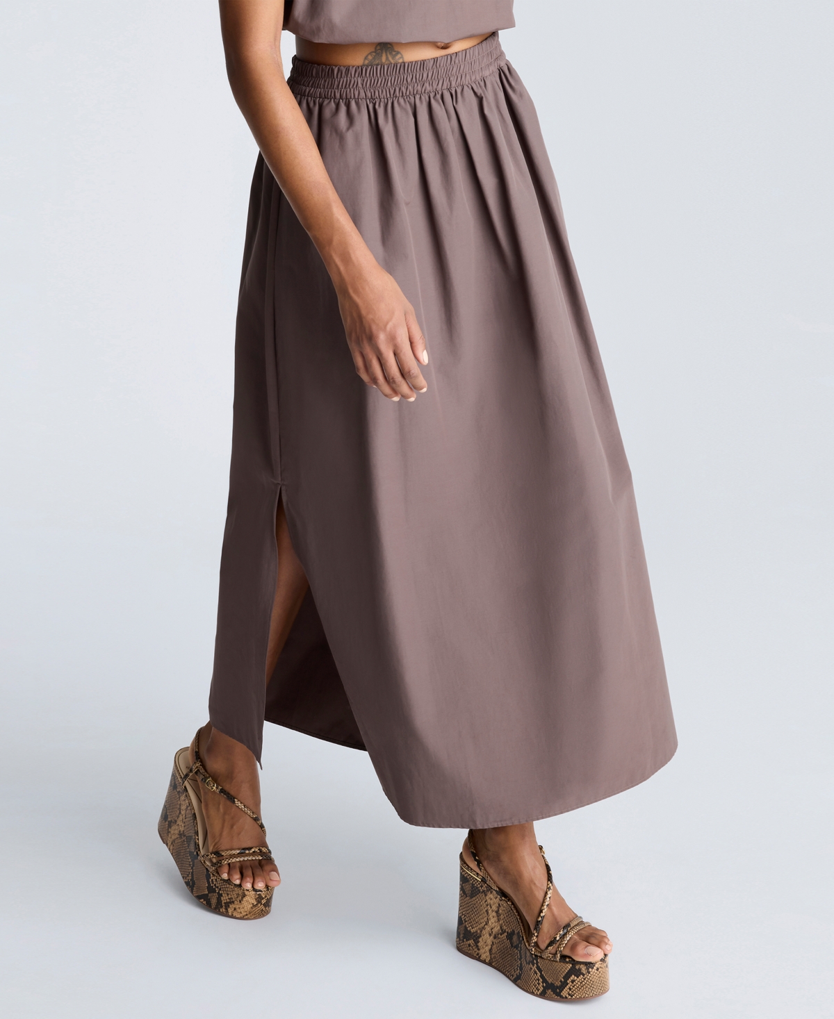 Kenneth Cole Elastic Hem Crop Top In Mocha Brown