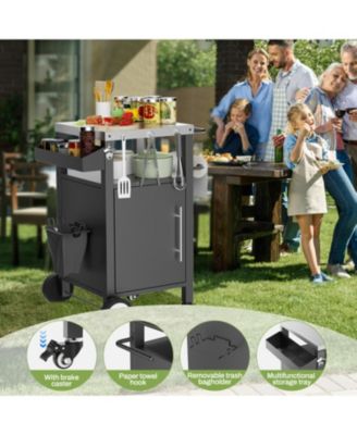 Streamdale Black Outdoor Grill Cart, Rolling BBQ Table with Storage & Hooks