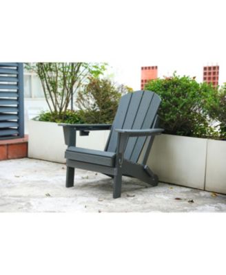 Streamdale Gray HDPE Folding Adirondack Chair, Dual Cup Holder, Wood Texture