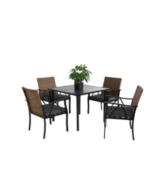 Streamdale 5-Pc Wicker Patio Dining Set, Steel Table, Umbrella Hole, for Backyard/Balcony