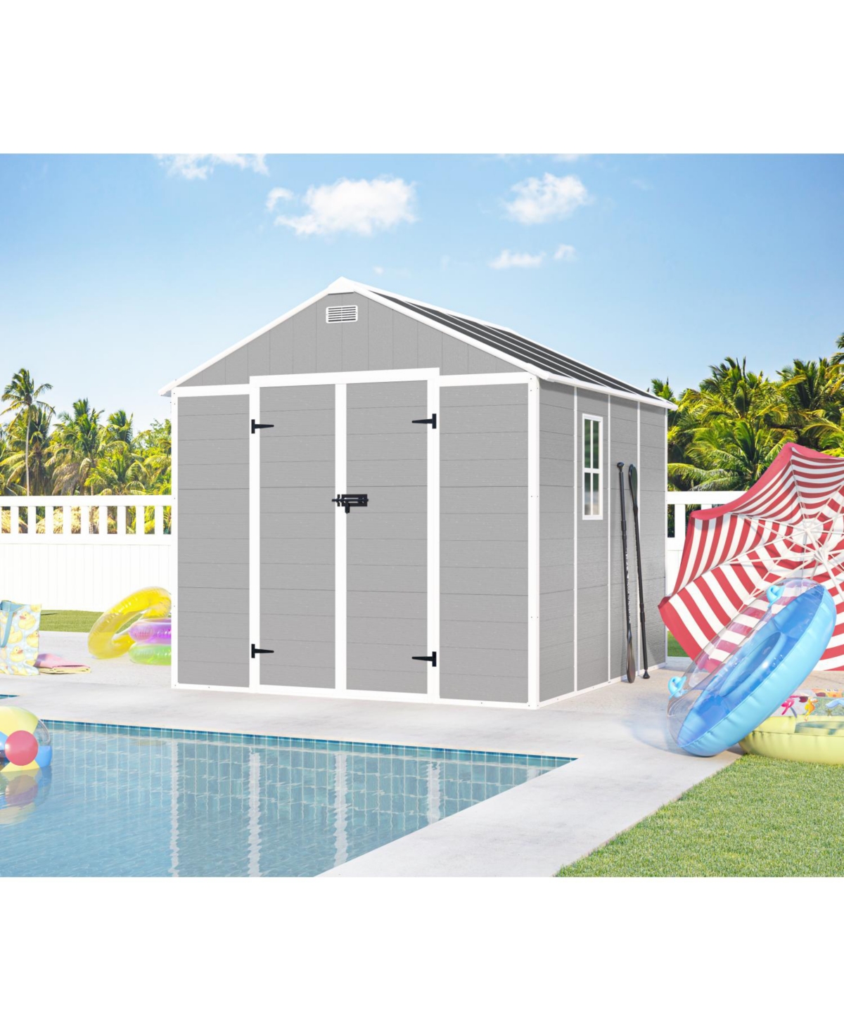 Campcraft 8x8 resin shed, durable Pp, waterproof, Uv/rust proof, large storage, Hd window - Grey