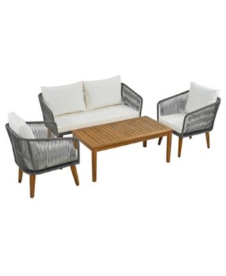 Streamdale 4-Piece Patio Furniture Set, Loveseat, Rope Conversation Set, Cushions (Beige/Grey)
