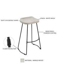 Handcrafted Backless Barstool – Washed Mango Wood Saddle Seat & Metal Base