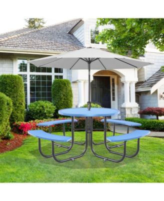 Streamdale Round Outdoor Steel Picnic Table 46" with umbrella pole,Blue