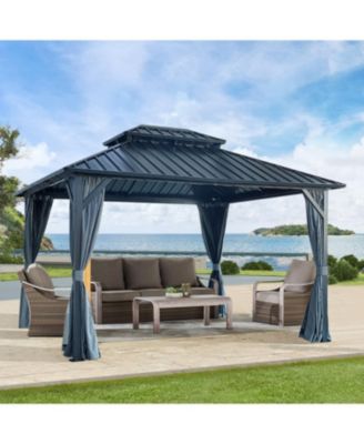 Streamdale 12x12ft Gazebo, Double Roof, Netting & Curtains, Aluminum ...