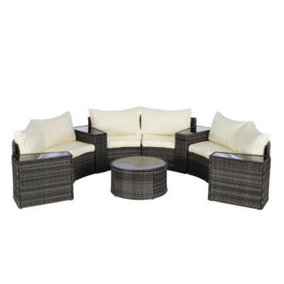 11-pc Half-Moon Patio Set, Sectional Sofa & Glass Coffee Table