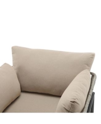 Streamdale Set of 2 Beige Iron Lounge Chairs w/ Cushions, Indoor/Outdoor