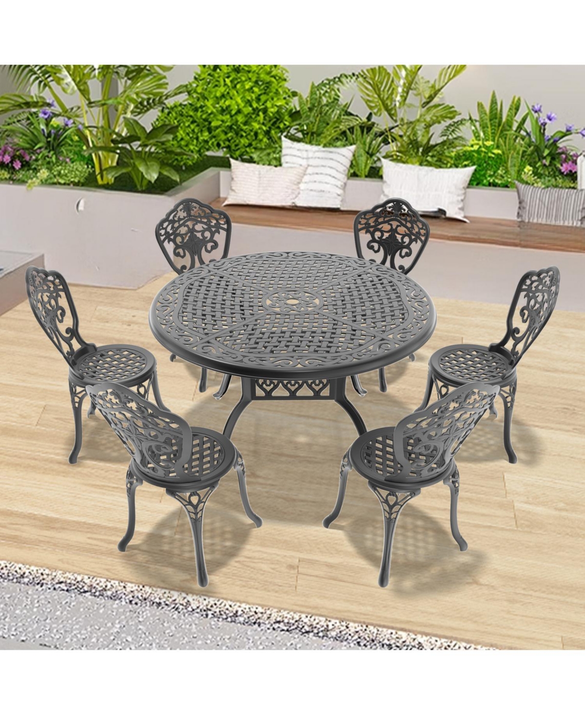 Streamdale 7-Piece Set Of All-Weather Cast Aluminum Dining Furniture Set With Black Frame