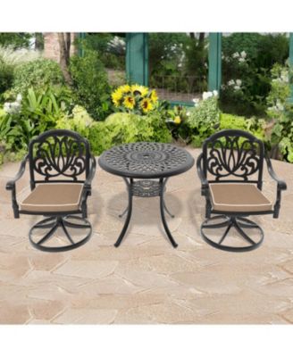 Streamdale 3pc Cast Aluminum Dining Set, 2 Swivel Chairs & 30" Table