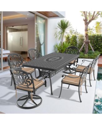 Streamdale 7-Piece Cast Aluminum Dining Set, 2 Swivel, 4 Chairs, Rectangular Table, Black Frame