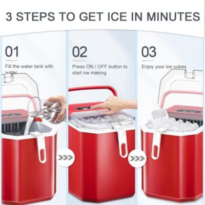 26Lbs Countertop Ice Maker, 9 Cubes in 8 Mins, Two Ice Size ,Self-Cleaning, with Scoop/Basket