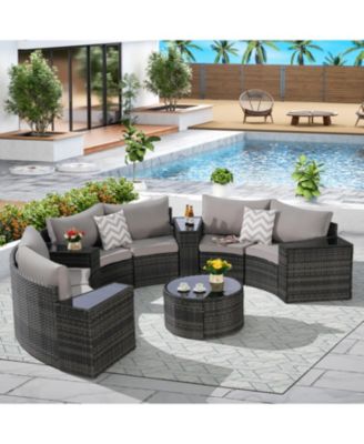 11-pc Half-Moon Patio Set, Sectional Sofa & Glass Coffee Table