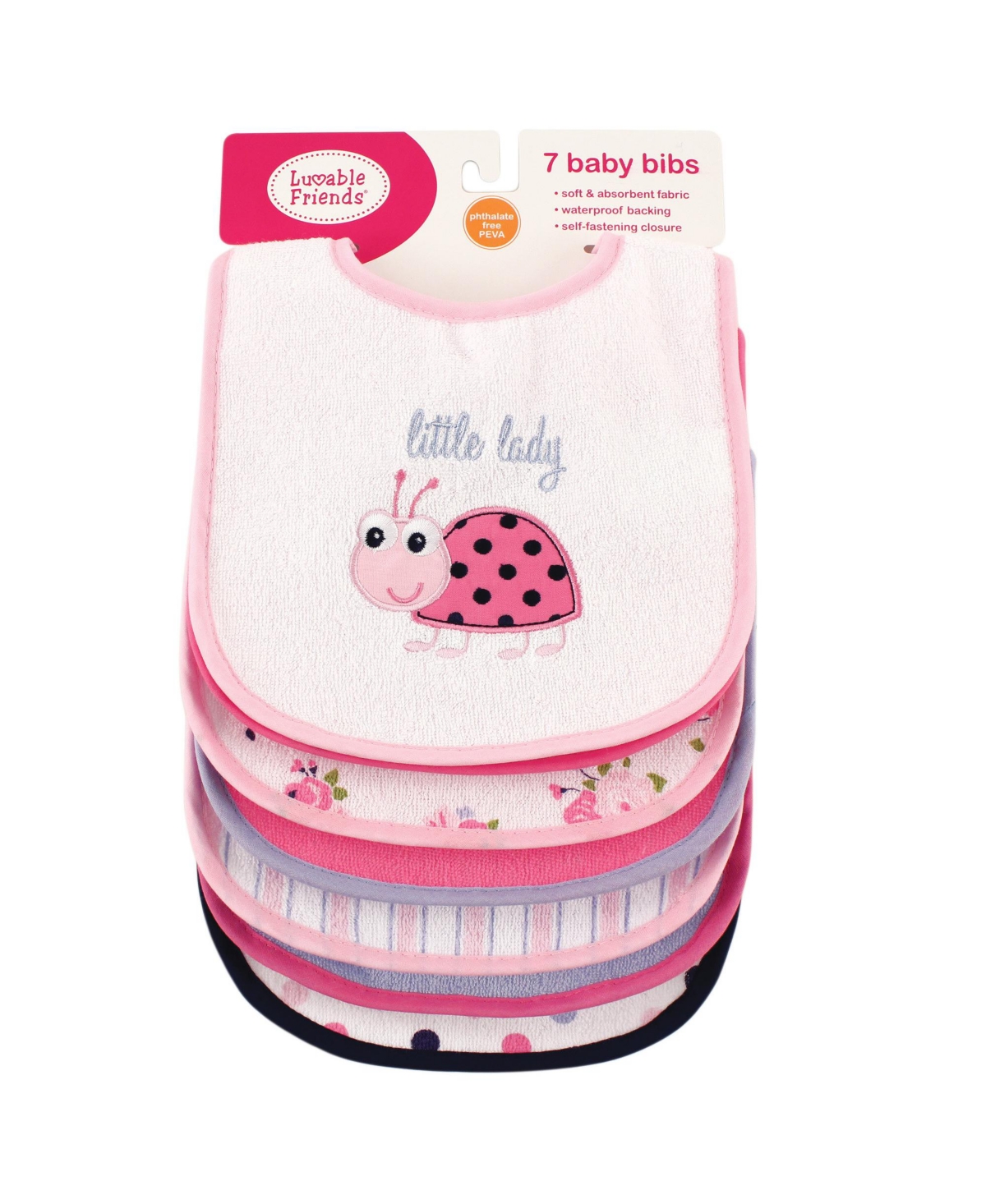 Luvable Friends Girls 7Pk Terry and Peva Bibs