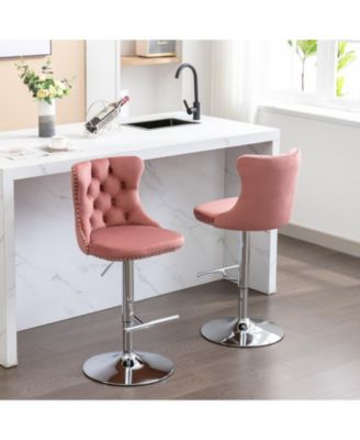 Set of 2 Adjustable Swivel Velvet Upholstered Bar Stools, Tufted, Chrome Base for Kitchen Island, Home Bar-The Pop Home