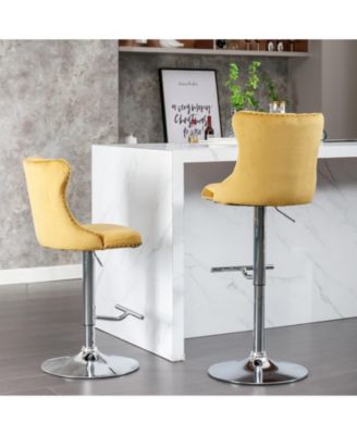 Set of 2 Adjustable Swivel Velvet Barstools with Tufted Back and Chrome Base for Kitchen Island, Home Bar & Pub