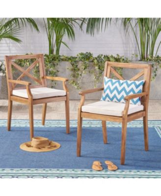 Streamdale White Cushion Patio Dining Chairs - Solid Wood, Water-Resistant